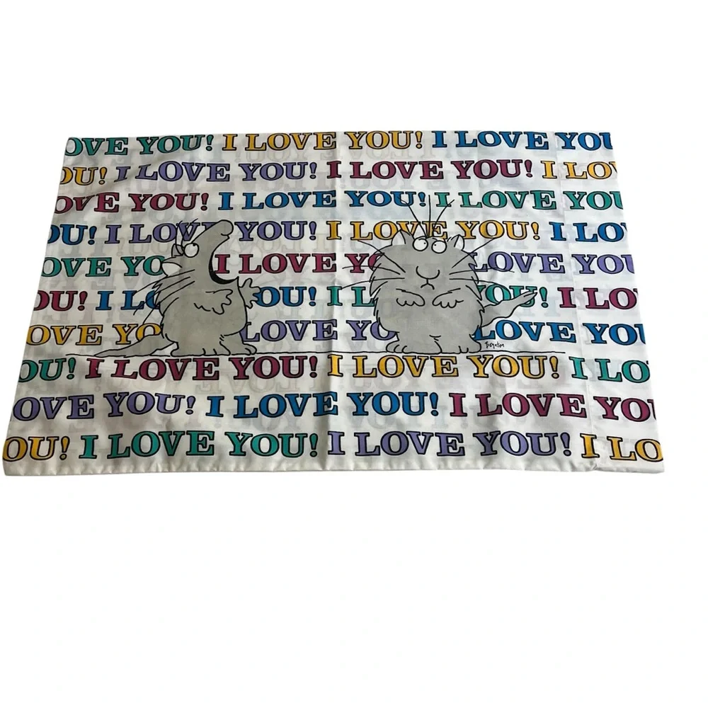 Sandra Boynton VTG Pillowcase I LOVE YOU! Grey Cats Martex 1989
